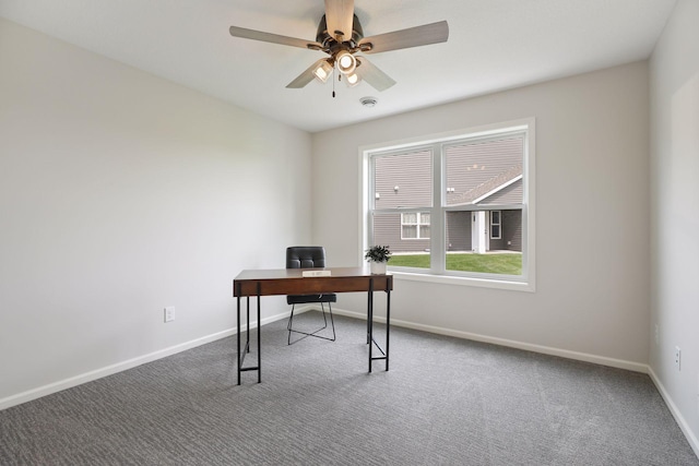 office area featuring carpet and ceiling fan