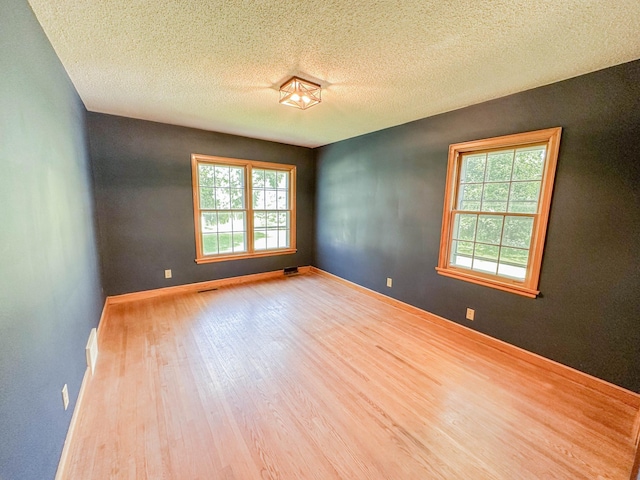 unfurnished room featuring wood-type flooring, a textured ceiling, and plenty of natural light