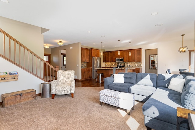 living room featuring dark hardwood / wood-style floors