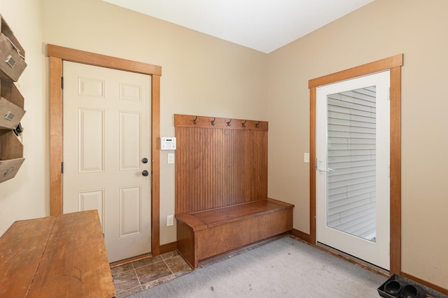 mudroom featuring carpet floors