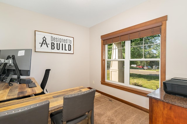 view of carpeted home office