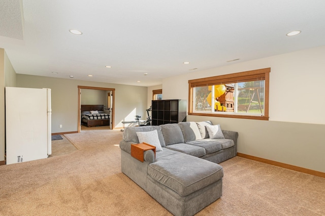 living room with light carpet