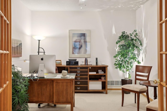 home office featuring light colored carpet