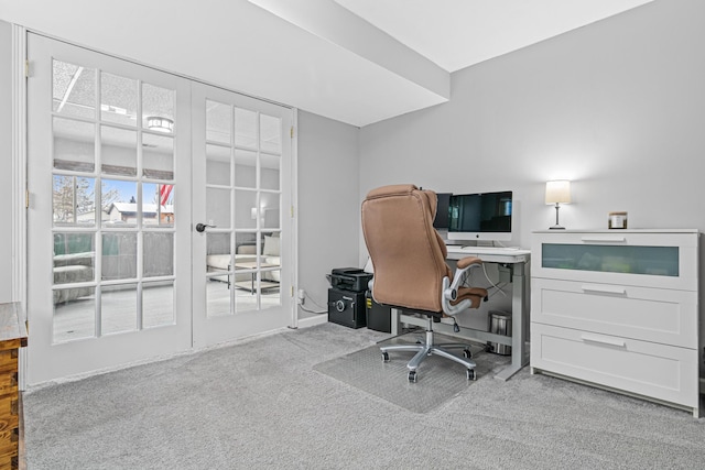 office featuring carpet and french doors