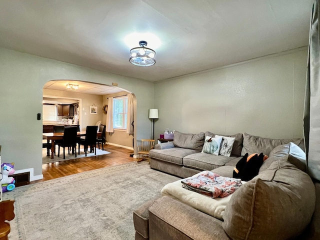 living room with hardwood / wood-style floors