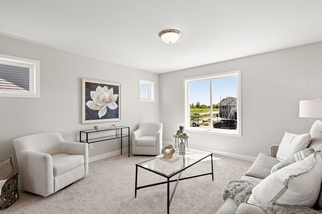 living room with light colored carpet