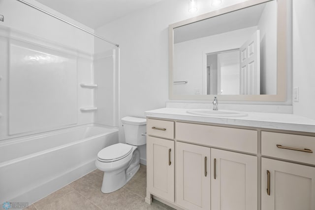 full bath with toilet, tile patterned floors, vanity, and tub / shower combination