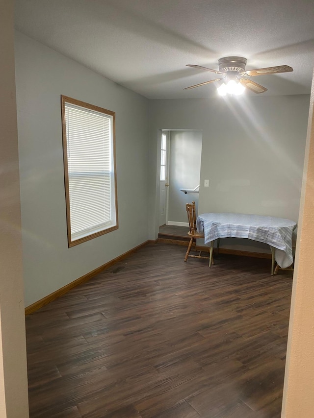 bedroom featuring ceiling fan and dark hardwood / wood-style floors