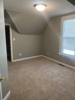 bonus room with carpet and vaulted ceiling