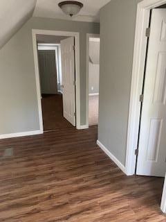 interior space featuring vaulted ceiling and dark hardwood / wood-style floors