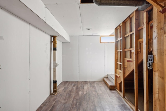 basement featuring hardwood / wood-style floors