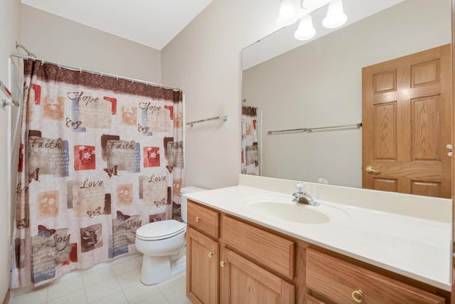 bathroom with walk in shower, vanity, and toilet