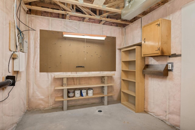 basement featuring a workshop area