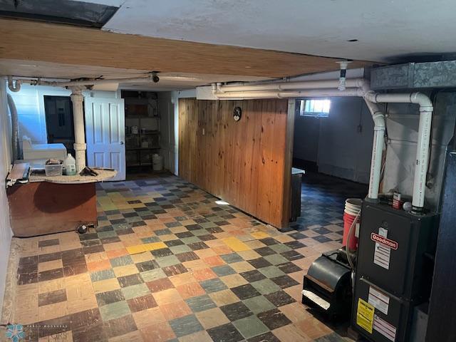 basement with heating unit