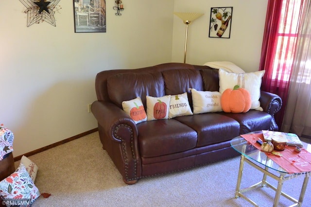 living room featuring light colored carpet