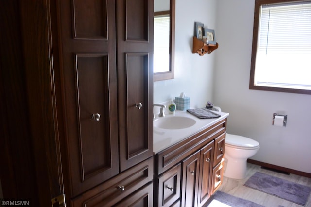 bathroom with vanity, toilet, and a wealth of natural light