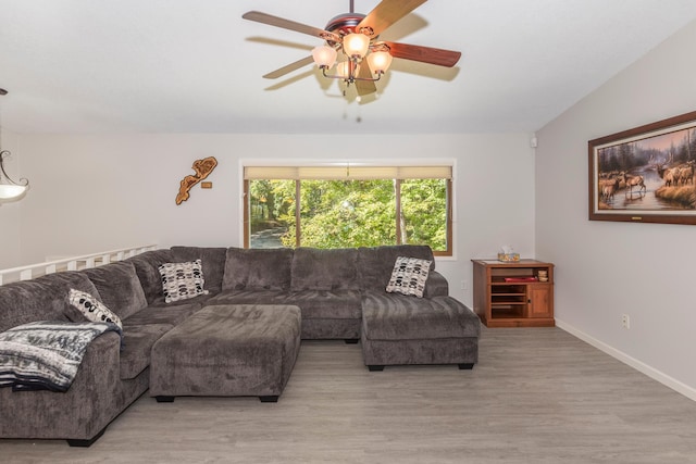 27734 Ridgewood Dr, Merrifield, MN 56465 - living area featuring ceiling fan, baseboards, and wood finished floors