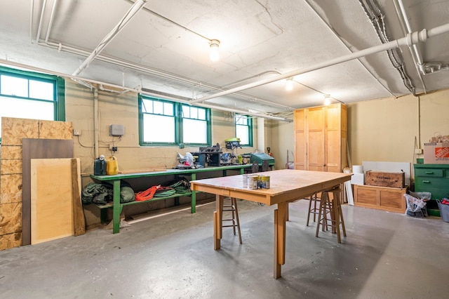 basement featuring a workshop area