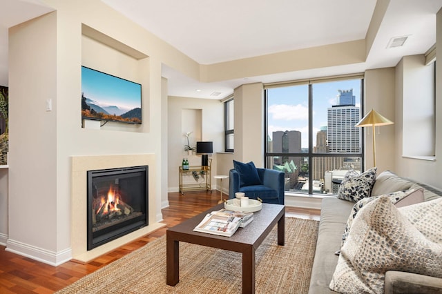 living room with hardwood / wood-style floors