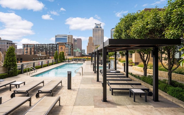 view of swimming pool with a patio