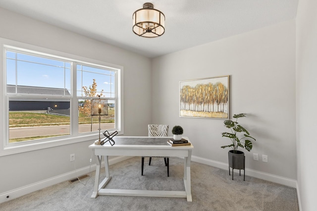 view of carpeted home office