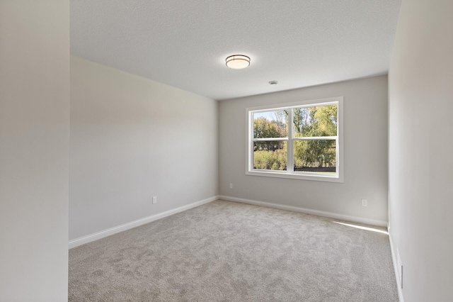 empty room with light carpet and a textured ceiling