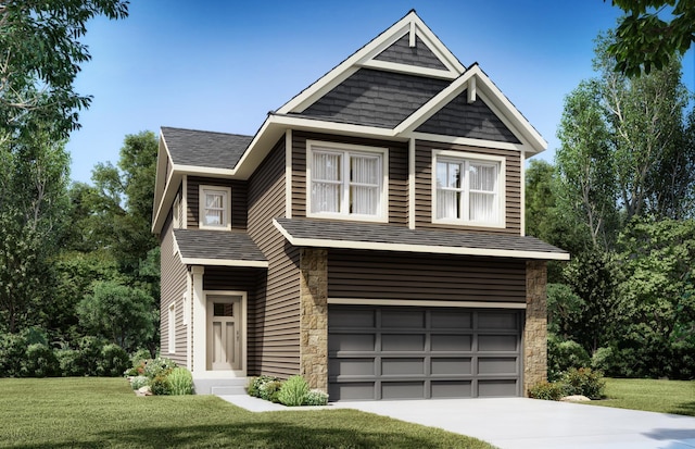 craftsman-style house featuring a garage and a front yard