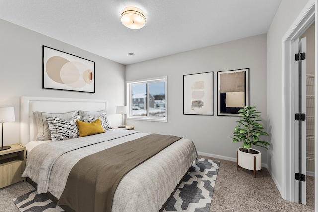 bedroom with light colored carpet