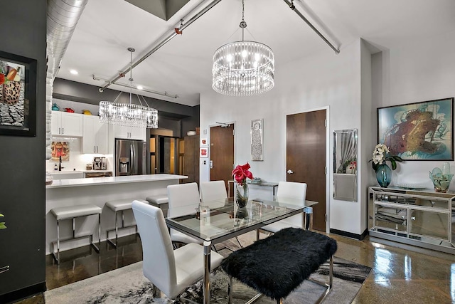 dining room with a high ceiling