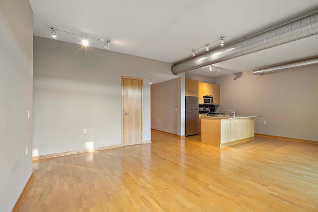 kitchen featuring sink, light hardwood / wood-style flooring, stainless steel appliances, and light brown cabinets