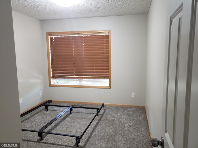 carpeted empty room with a textured ceiling