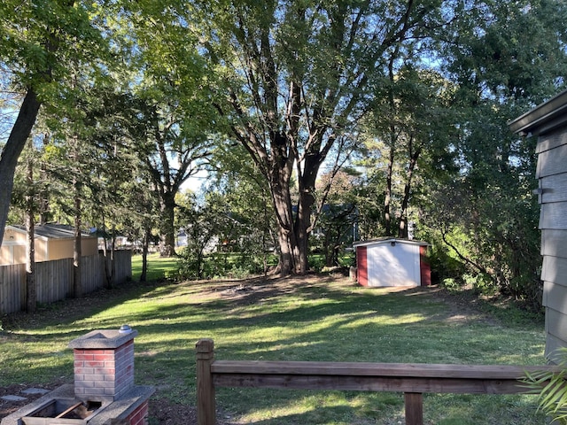 view of yard featuring a storage shed