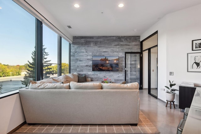 living room with concrete floors