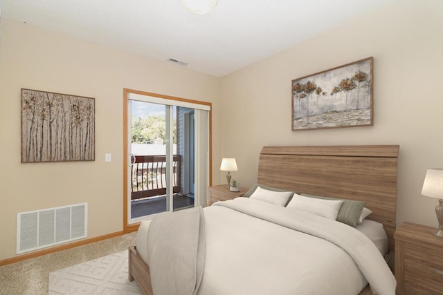 bedroom featuring carpet floors and access to exterior