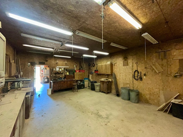 garage featuring a workshop area