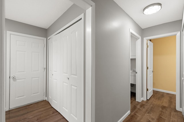 hall featuring dark wood-type flooring