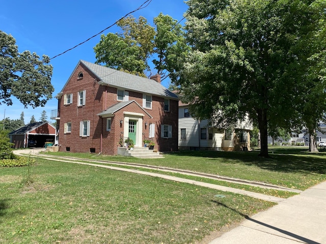 colonial house with a front lawn