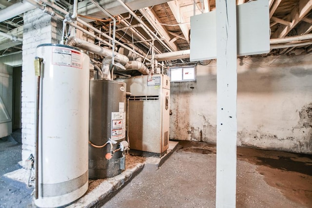 basement featuring gas water heater