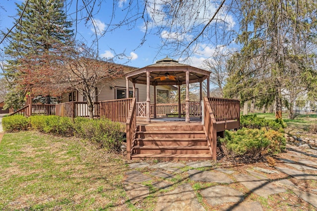 8011 Long Lake Rd, Mounds View, MN 55112 - back of property with a gazebo, ceiling fan, and a deck