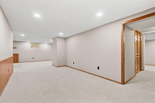 8011 Long Lake Rd, Mounds View, MN 55112 - basement featuring carpet, recessed lighting, wood walls, and wainscoting