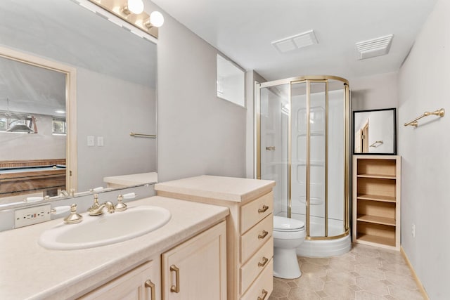 8011 Long Lake Rd, Mounds View, MN 55112 - bathroom featuring a stall shower, vanity, and tile patterned flooring