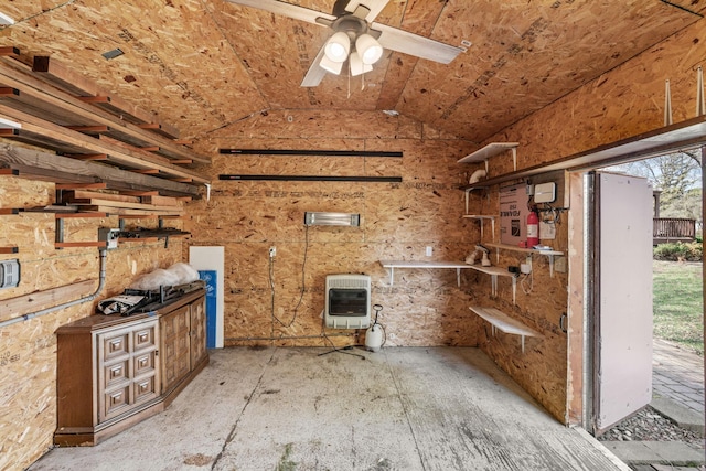8011 Long Lake Rd, Mounds View, MN 55112 - unfurnished living room featuring heating unit, healthy amount of natural light, lofted ceiling, and ceiling fan