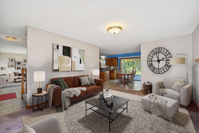 living room featuring light tile patterned flooring