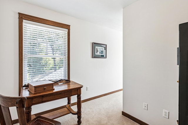 office area featuring carpet and baseboards