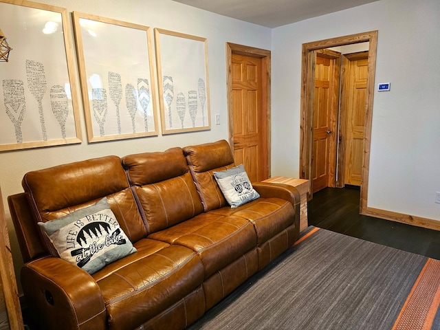 living room with dark hardwood / wood-style floors