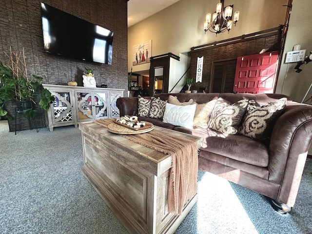 living room with an inviting chandelier