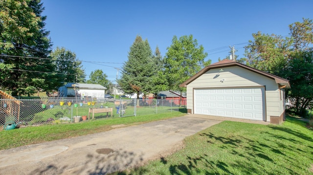 detached garage featuring fence