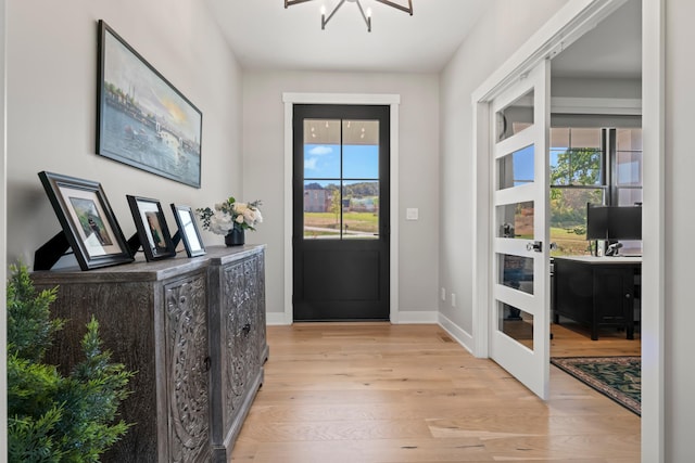 entrance foyer with light wood-type flooring and a healthy amount of sunlight