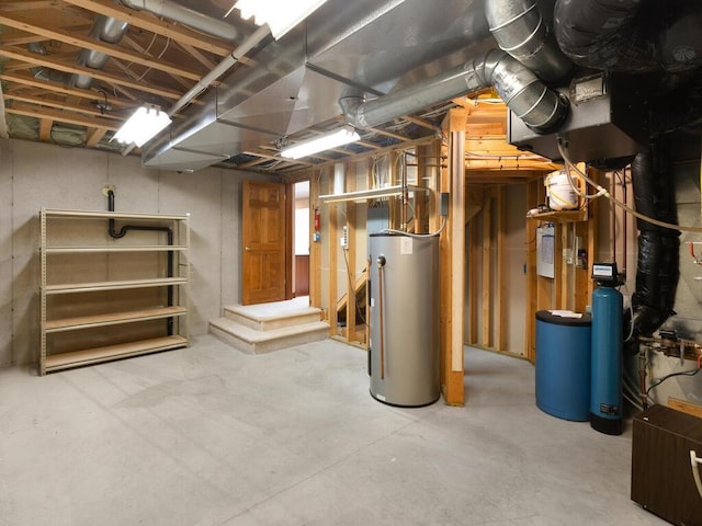 basement featuring water heater