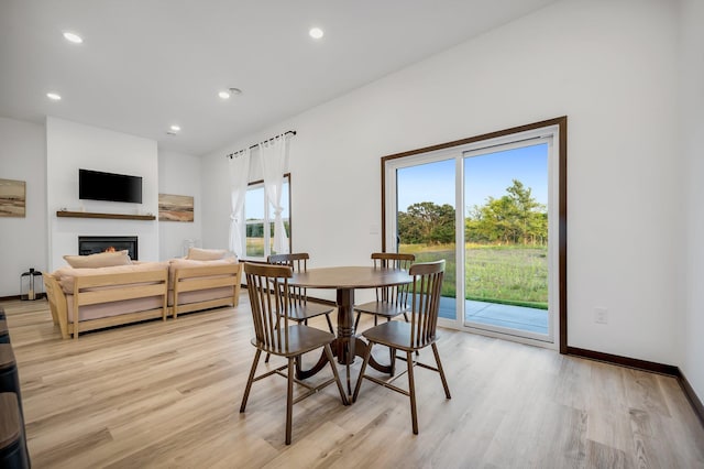 dining space with light hardwood / wood-style floors